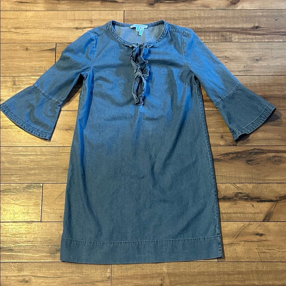 Draper James Denim Blue Ruffle-Front Shift Dress